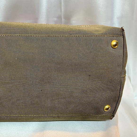 Prada, beige canvas Monogram tote with pink leather bow and trim.  173-H4g - Picture 3 of 15